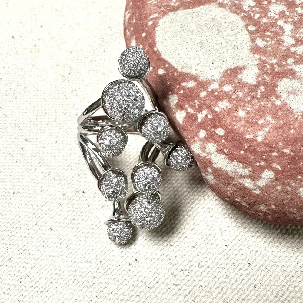 NEW nOir Brass Ring‎ Cubic Zirconia 7 Pave Balls 18k plating Statement